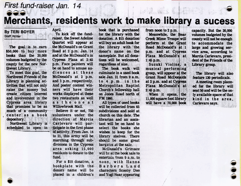 Article covering first planned book sale